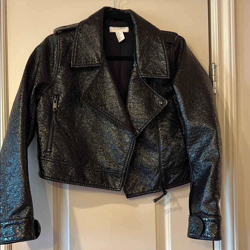 H&M Black Leather Moto Jacket with Cropped Fit